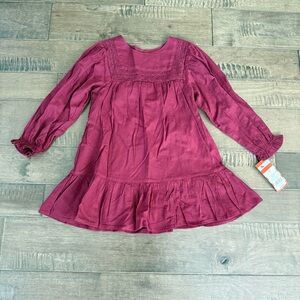 Cat & Jack Burgundy Crochet Ruffled Maroon Dress 4T Toddler Kids Long Sleeved